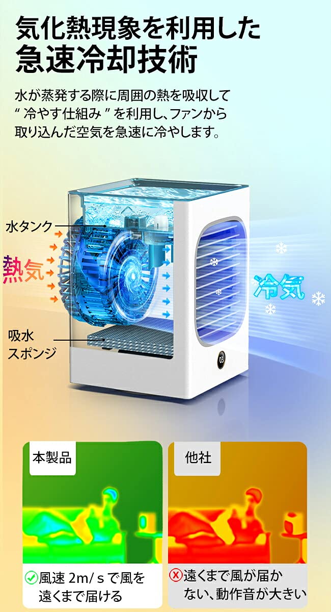 Amazon | ポータブルクーラー ポータブル冷風機 冷風扇 卓上 小型 首
