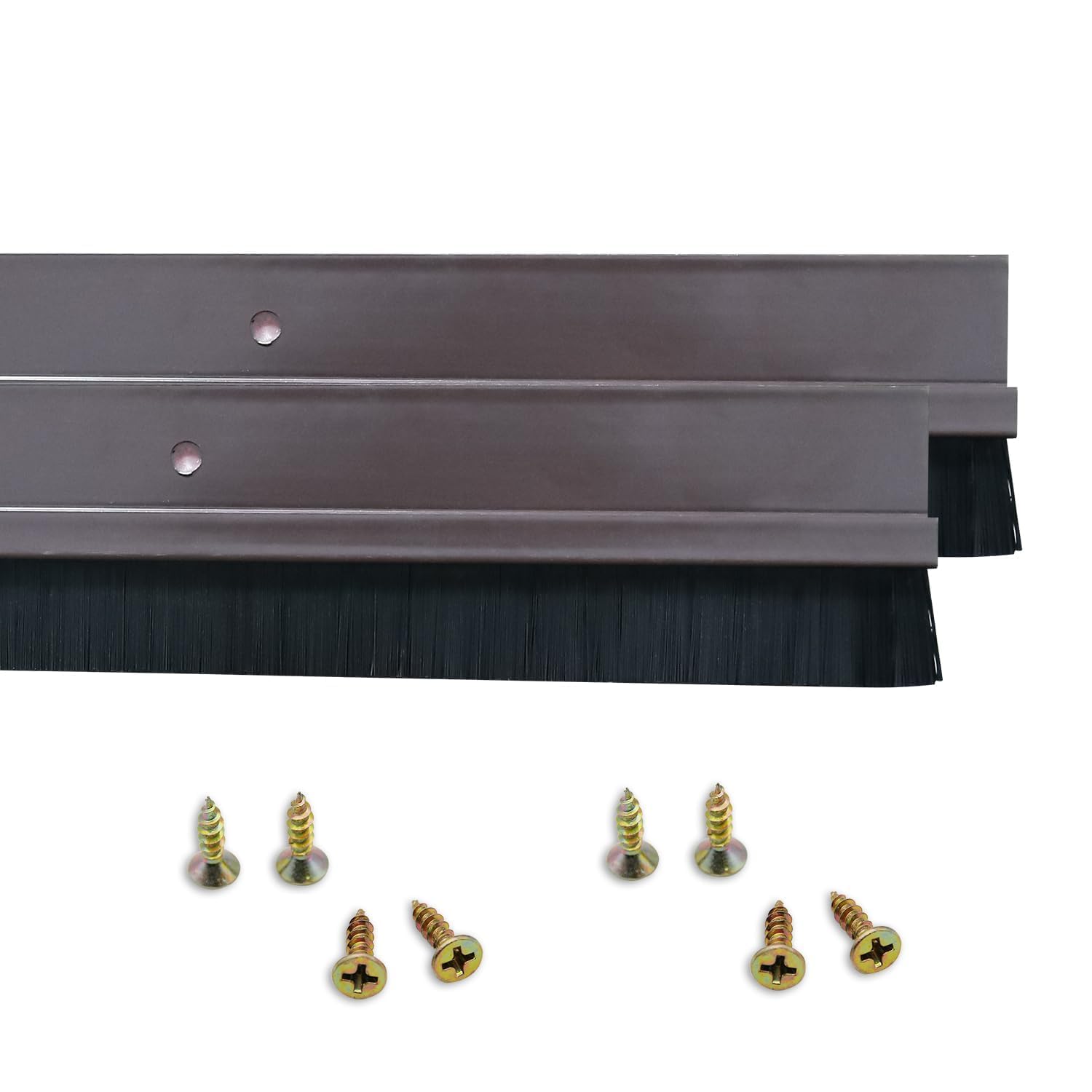 2 Pack Door Bottom Sweep - 1000mm x 20mm - H-Shape Brown Aluminum Alloy Holder Door Sweep for Bottom of Door with Nylon Brush