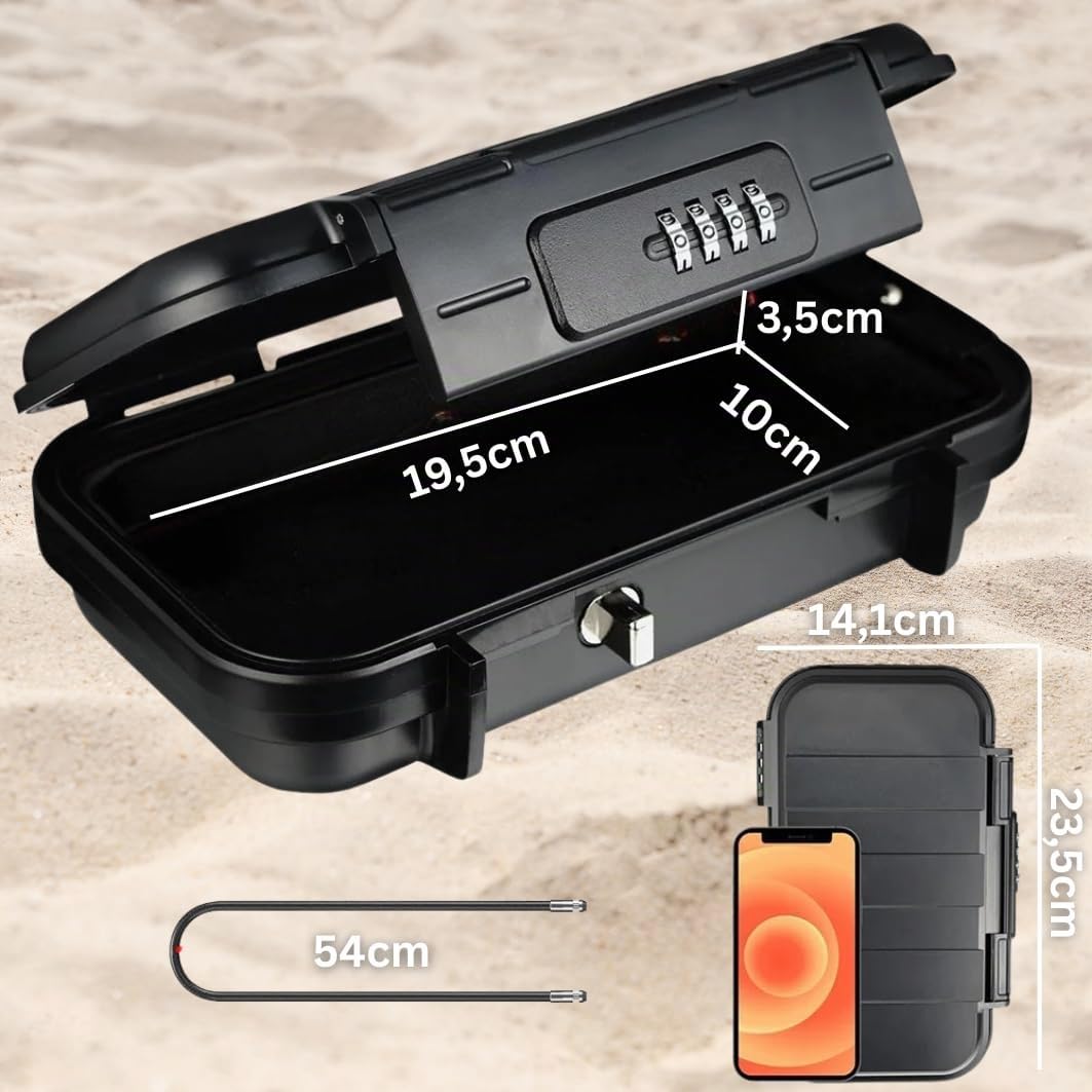 gadgetsfy CostaCase Wasserdichter 4-stelliger Kombinations-Tresor mit 6mm Drahtseil, sicherer Diebstahlschutz für Reisen, Strand, Camping, Büro & Auto