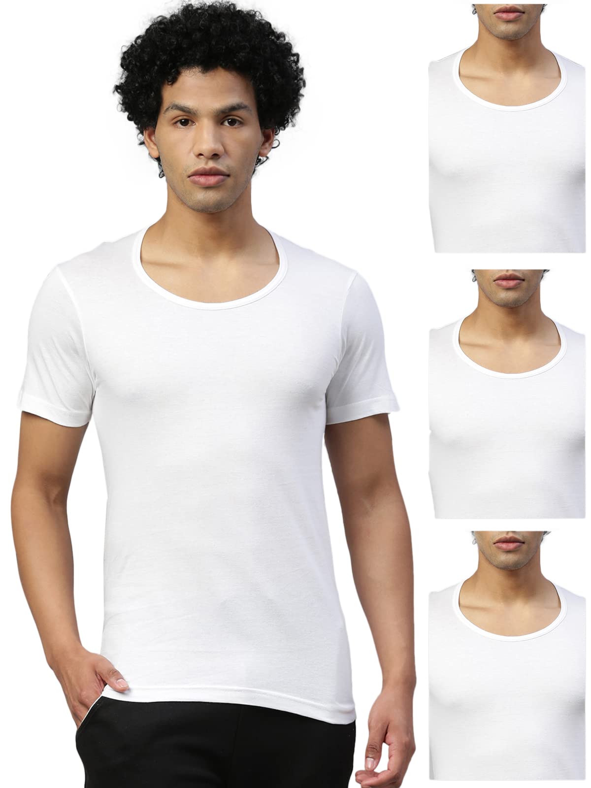 Mens Solid Short Sleeves Round Neck Advance Moisture 100% Cotton White Vest (Pack of 4)-image-24