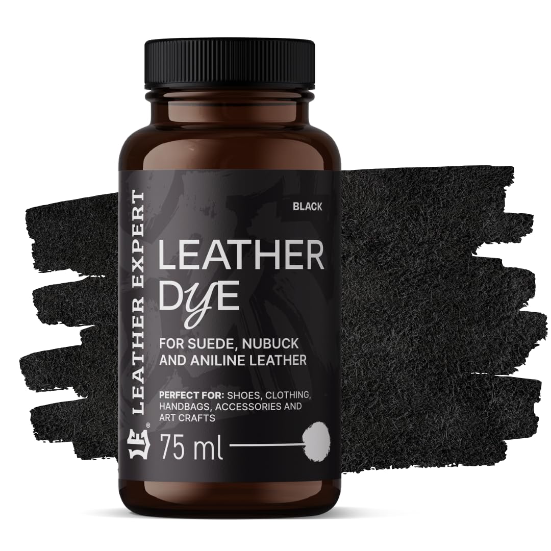 Penetrating Leather Dye - Lederfarbe Schwarz 75 ml - Ideal zum Schuhe, Handtaschen und Accessoires – inkl. Applikator & Pinsel - Schuhfarbe für Wildleder, Nubuk- und Anilinleder (16 Farben)