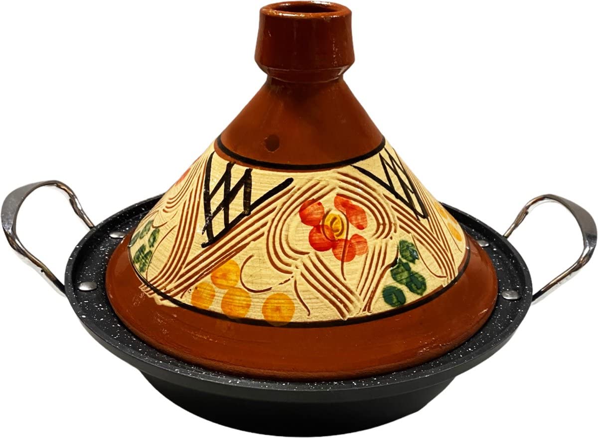 Tajine de cerámica y hierro fundido de inducción de aluminio | Mangos | Adecuado para 4-8 personas | Ø 30 cm
