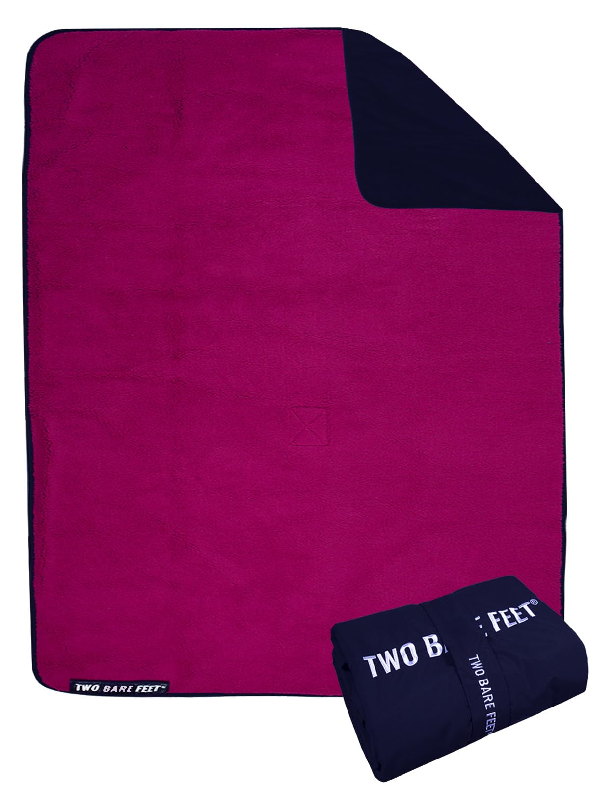 Two Bare Feet Marine Blue/Raspberry Sherpa Lined Waterproof Beach Travel Blanket For Surf, Swim, Sup, Watersports And Outdoor Sports - Sherpa Fleece, Waterpoof, Roll Up, Portable (, 145Cm X 145Cm)