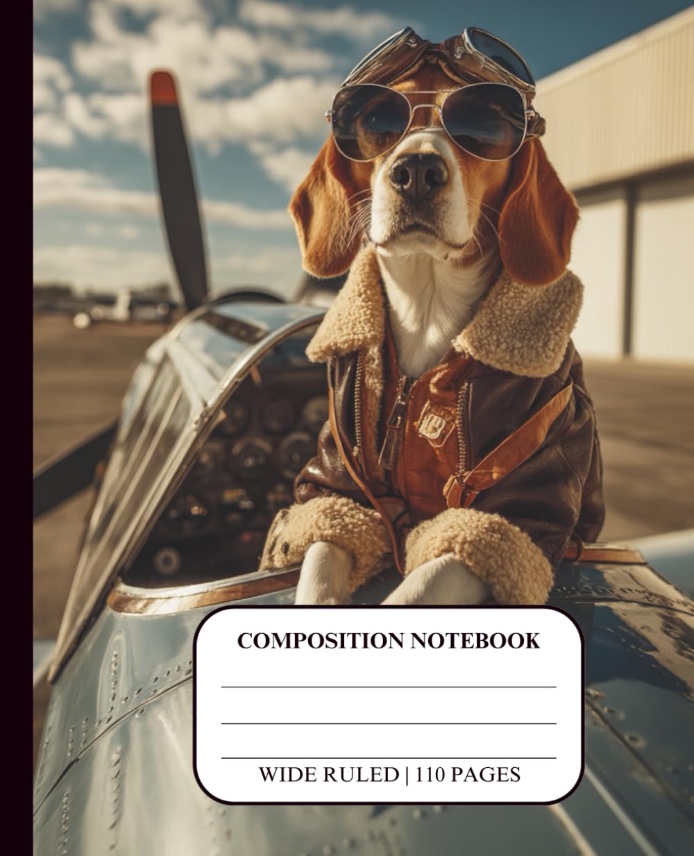 Dog Notebook for Kids Ages 8-12 Wide Ruled Composition Journal for Boys Teens School Supplies Handwriting Middle High Homeschool Creative Writing Primary First Grade Students 110 Pages Cool Fun Black Design Theme Cover Beagle Pilot Airplane