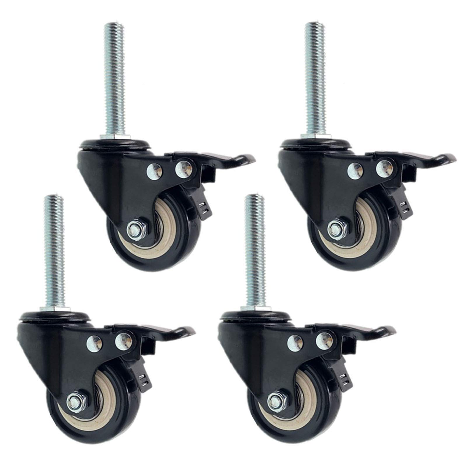 Lot de 4 roulettes pivotantes de 5,1 cm à tige filetée en polyuréthane industriel, roue de rechange pour meubles et établi, roue de chariot, double roulement, charge 150 kg (frein M10)