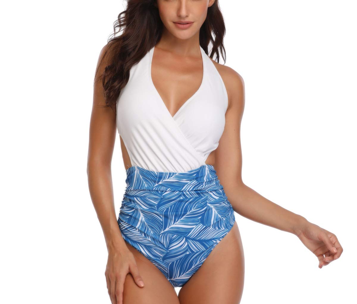 YAXIUFEN Sexy Women's Beach Floral Print Plus Size Swimwear Triangle One-Piece Bikini Gathered Chest Monokini Beachwear Swimsuits