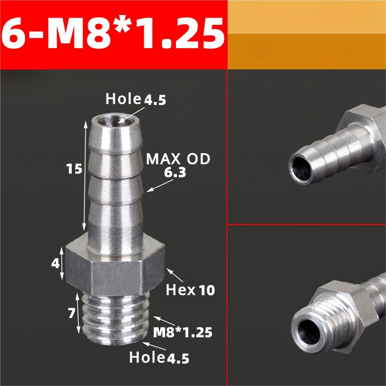 M3 M4 M5 M6 M8 M10 M12 M14 M16 metryczny męski do 3 4 5 6 8 10 12 mm złączka węża ze stali nierdzewnej 304 złączki do rur ze stali nierdzewnej (6 x M 8 x 1,25)