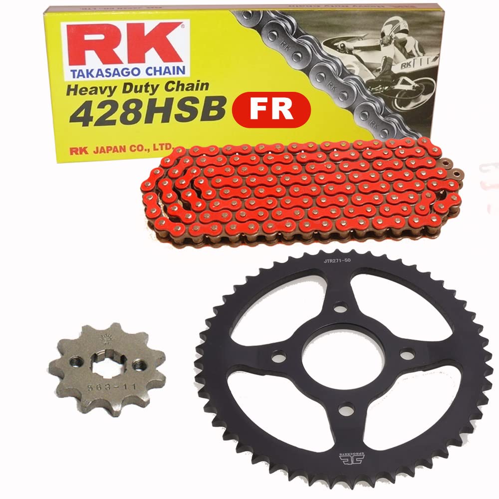 Set catena, adatto per Yamaha YZ 80 LW 94-01, catena RK FR 428 HSB 118, aperto, rosso 13/47