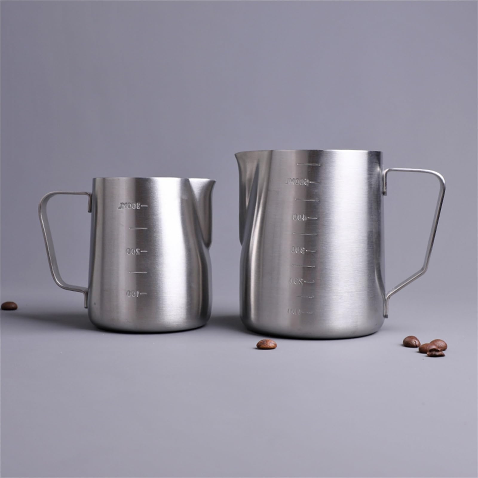 Jarra de espuma con revestimiento antiadherente, taza de leche con escala, jarra de espuma de crema Latte artesanal de café Barista, 2 uds. Para café(350ml-silver)