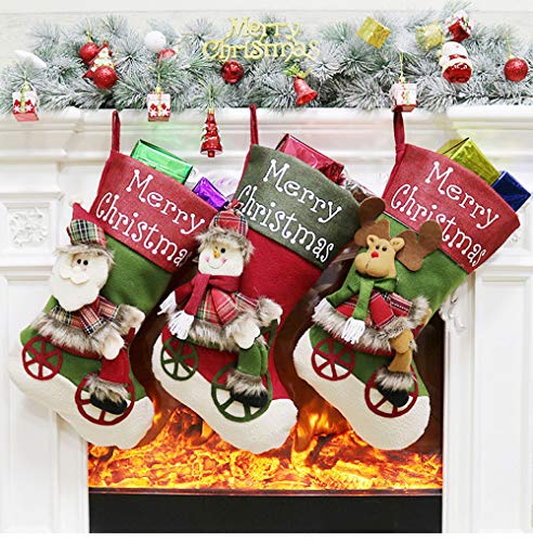 GFun Christmas Stocking Xmas Stocking, 18â€™â€™ Set of 3 Large Size Santa,Snowman,Reindeer,Xmas Character 3D Christmas Decorations Gift Holding Home Tree Ornament Party Accessory