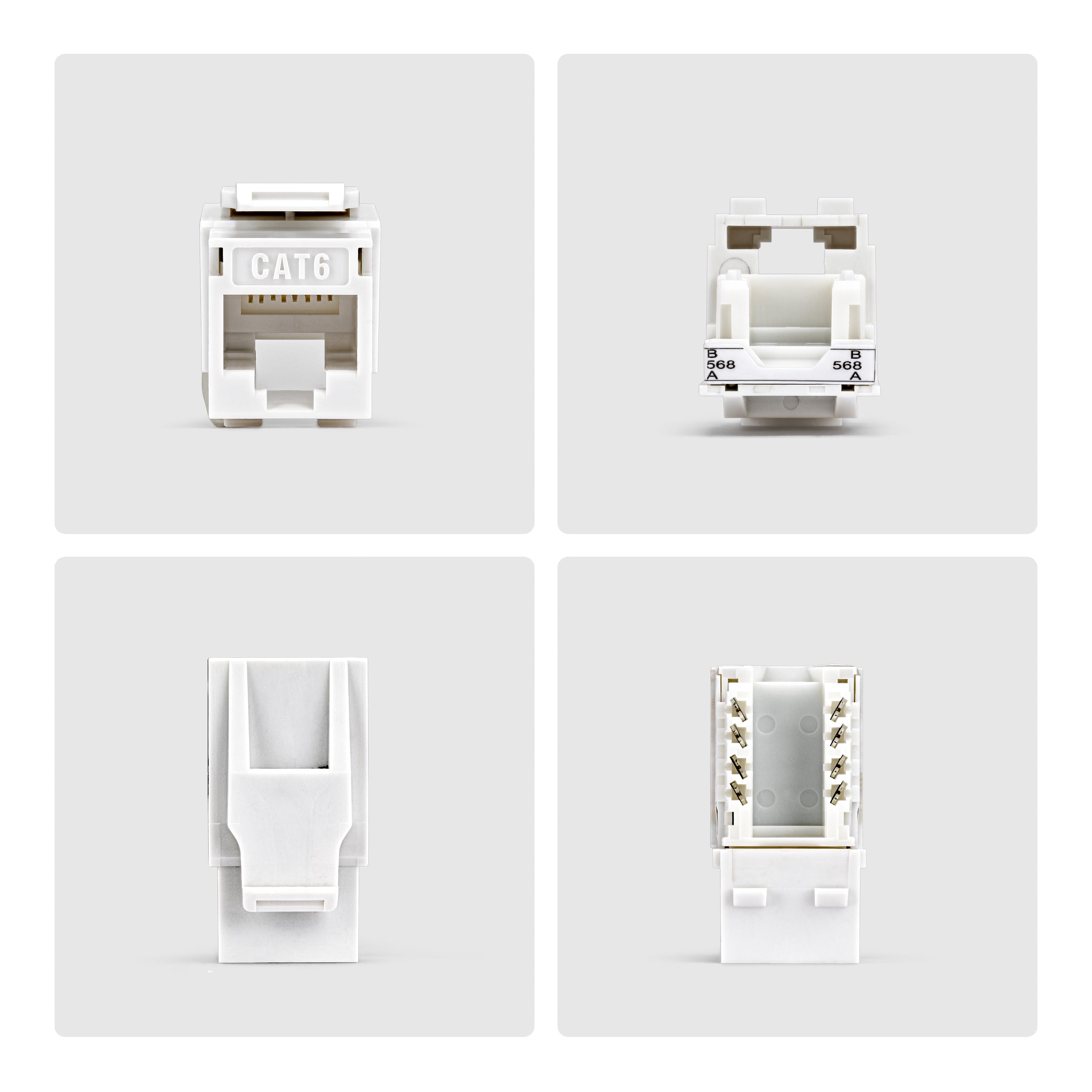 StarTech Prise Keystone Cat6 Lot de 24, UTP, 90 110 Punch Down, Blanc | Jack RJ45, Ethernet, Mural, T568A/T568B, Plaqué or, 10 Gbit/s, PoE, dock