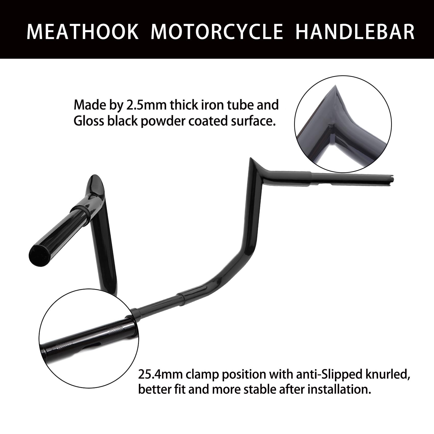 Ape Hanger Handlebars 12" Rise 1" Round - Chrome For Harley, Honda - View #8