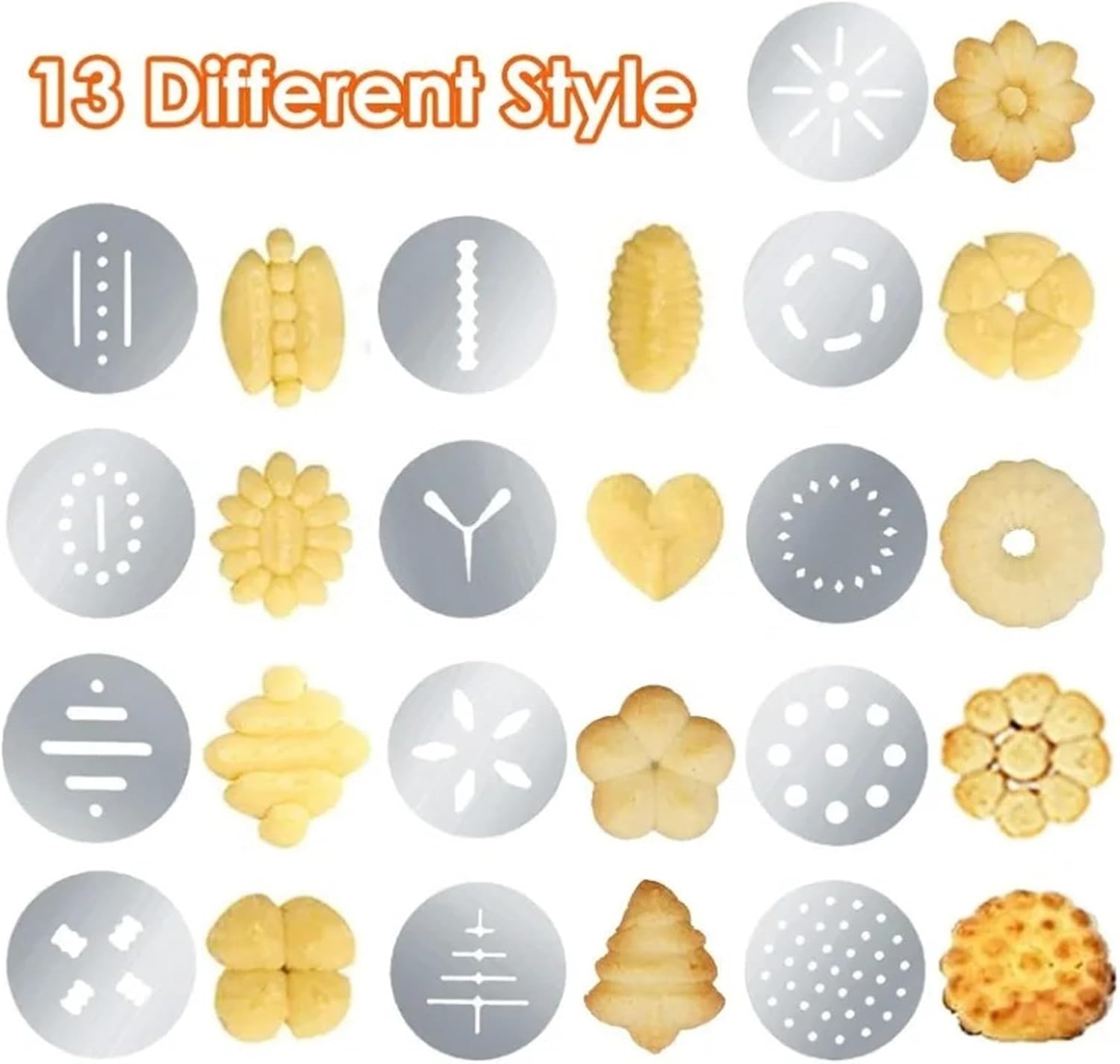 Stainless Steel Cookie Press Gun Spritz Cookie Maker Machine for Baking with 13 Discs and 8 Icing Decorating Nozzles