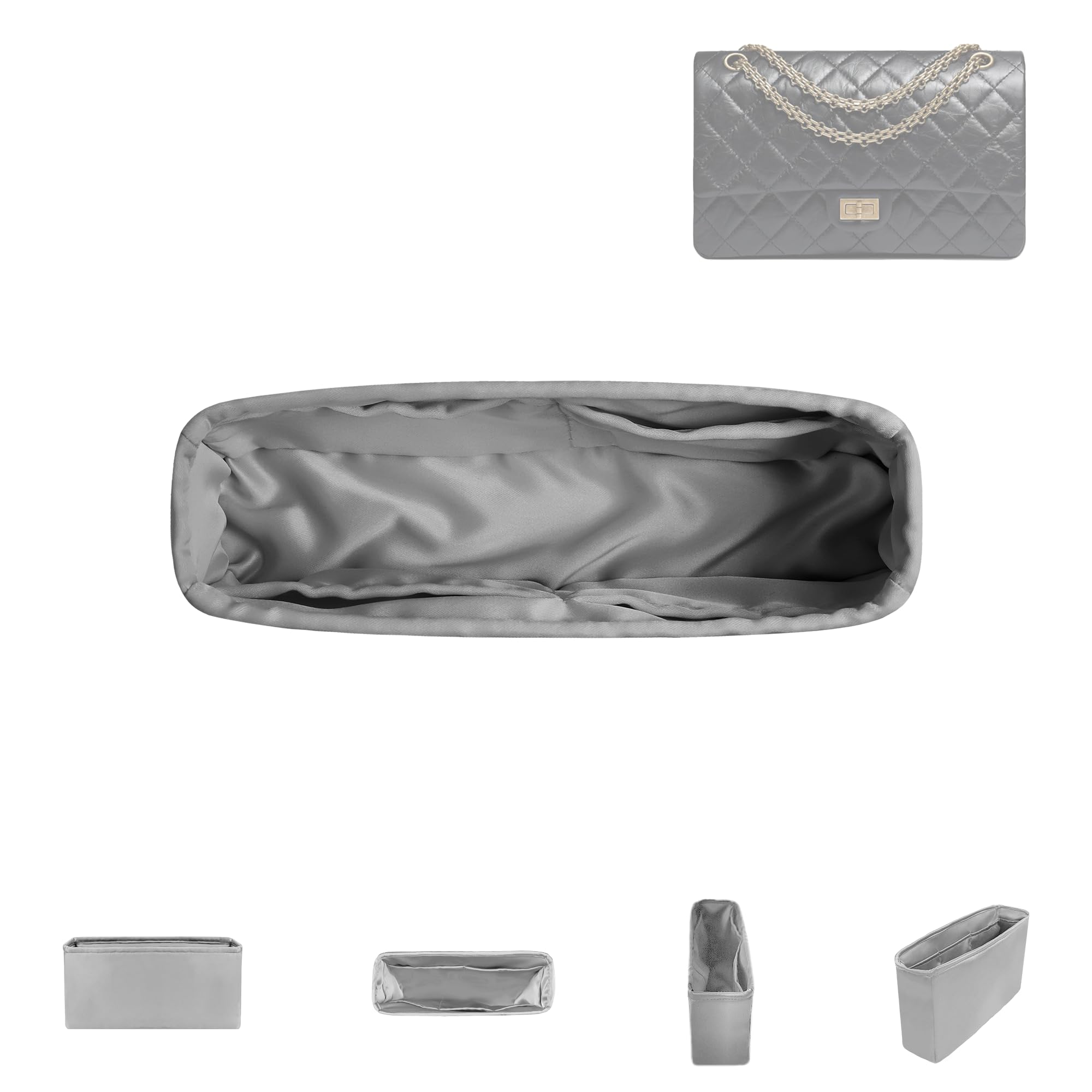 DGAZ Silk Purse Organizer Insert For Chanel 2.55 Bags,Silky Smooth Bag Organizer?Luxury Handbag & Tote Shaper(Pearl gray,2.55 mini 20)