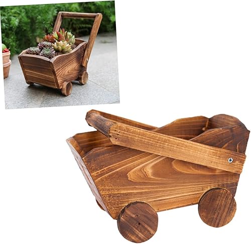 Miniatura 5 de Yardwe Maceta al aire libre Planta de madera Carro Forma de Carro Suculentas Maceta Carnosa Decoración del Hogar Agujeros de drenaje Cuenca del