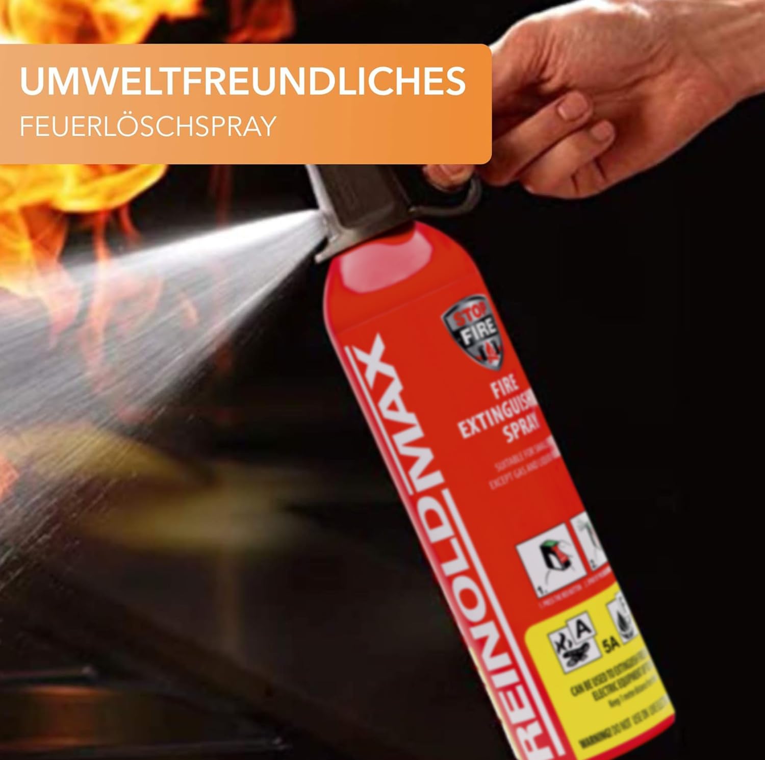 Xenotec Spray antincendio premium – 2 x 750 ml – 2 supporti da parete – Stopfire – estintore auto – Reinoldmax – incluso supporto da parete nero – riutilizzabile