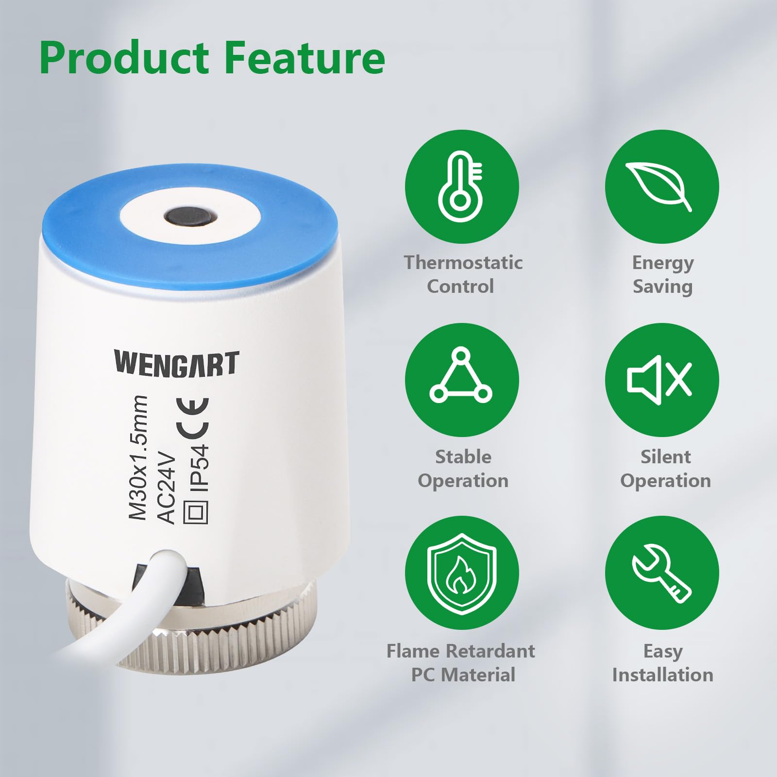 Wengart Thermoelectric Actuator WG2208,ACDV24V Normally Closed M30*1.5 On/Off Status Visible,Work for Underfloor Heating System - Image 2