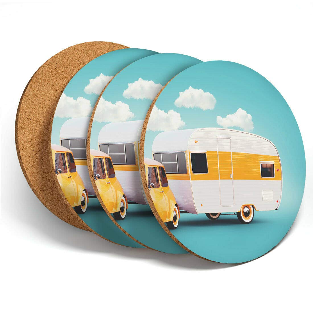 Destinationvinyl Multicolor Destination Vinyl 4 Set - Caravan Motor Home Car Coasters - Kitchen Drinks Coaster #3928