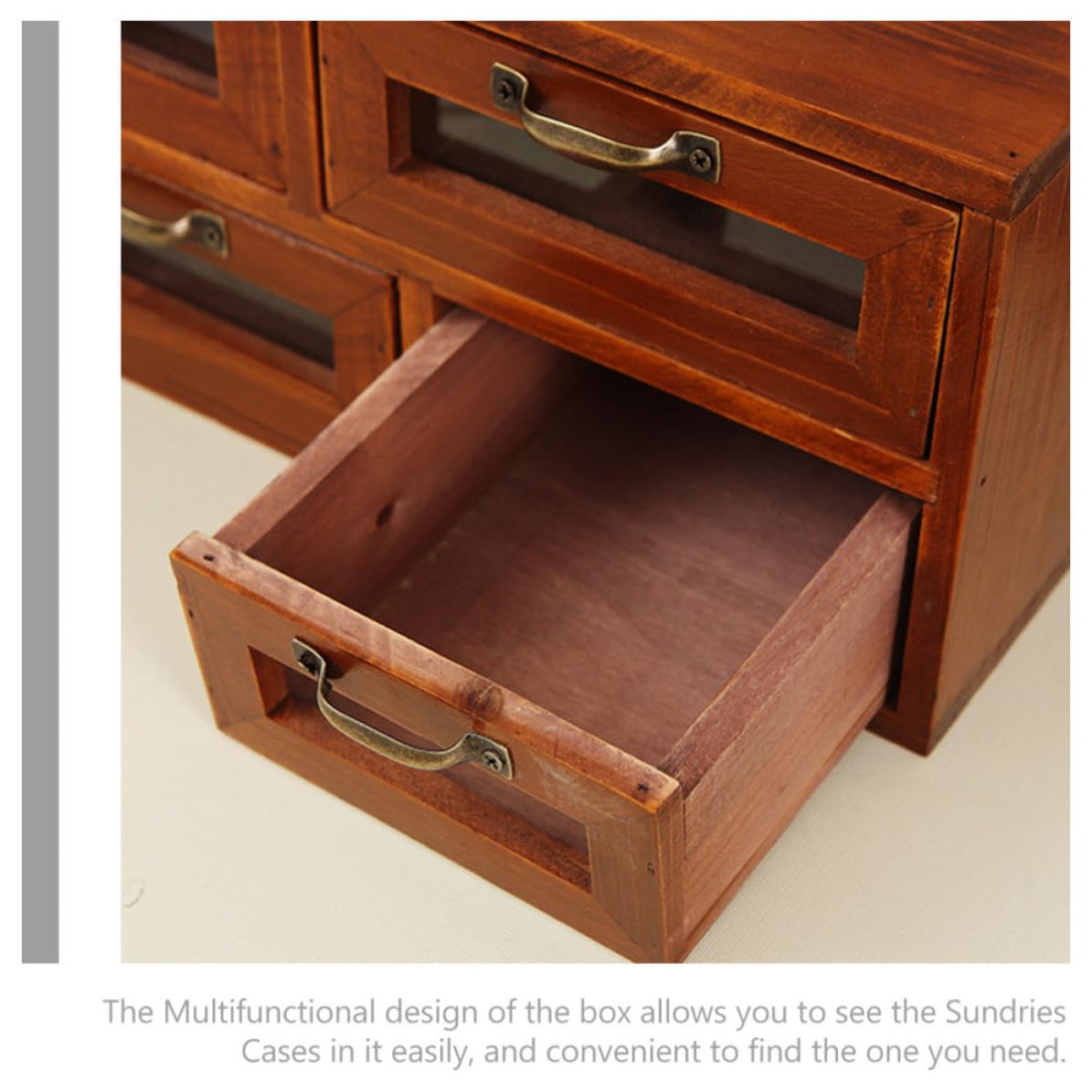 SOIMISS Organizer da Scrivania in Legno Vintage a Doppio Strato con 4 Cassetti, Scatola Portaoggetti Multifunzione per Ufficio e Casa, per Cancelleria e Cosmetici
