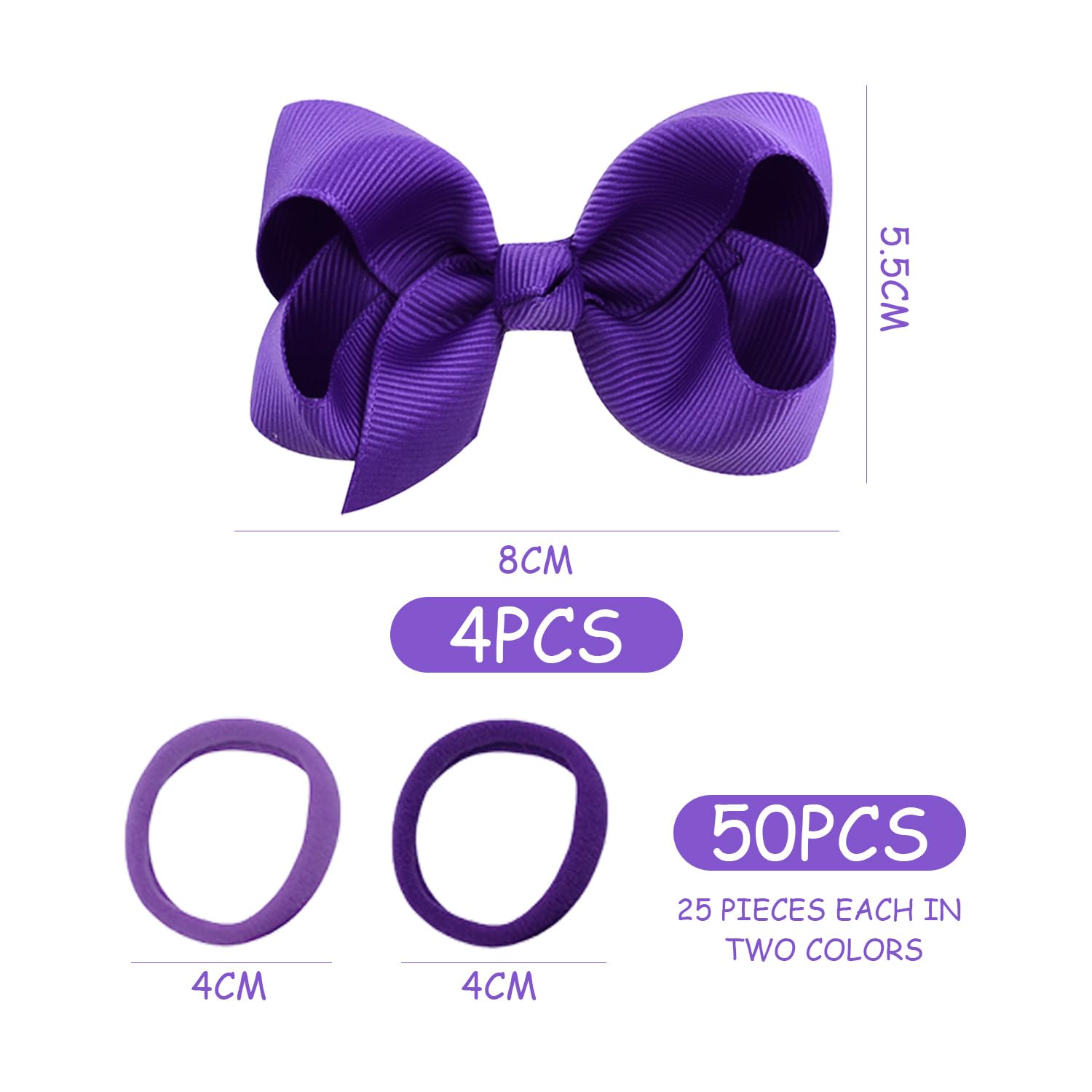 4 Purple Hair Accessories, 50 Pieces Of Women'S Hair Ties, Women'S Bow Hair Clips, Girls' Bow Hair Accessories - Image 2