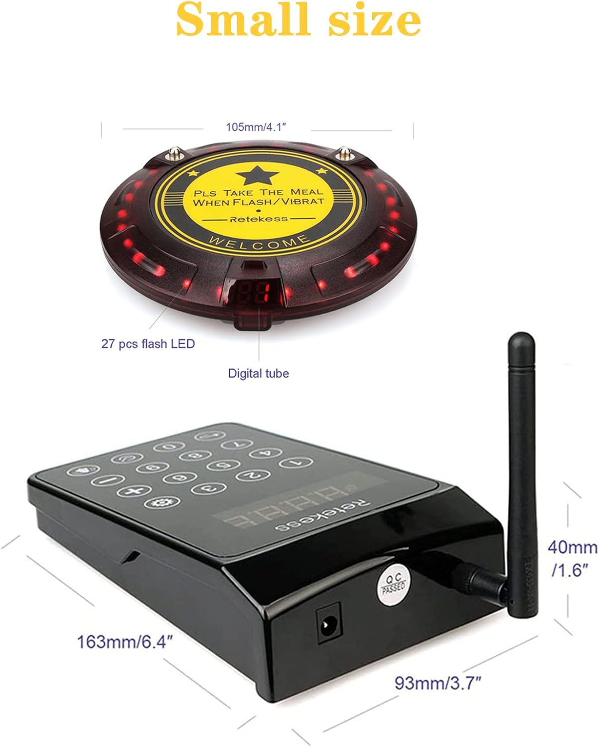 Retekess TD103 Restaurant Pager System, Coaster Pager, 1000M Long Range, Standby Time 48 Hours, 10 Buzzers for Logistics, Hotel, Community Action Center