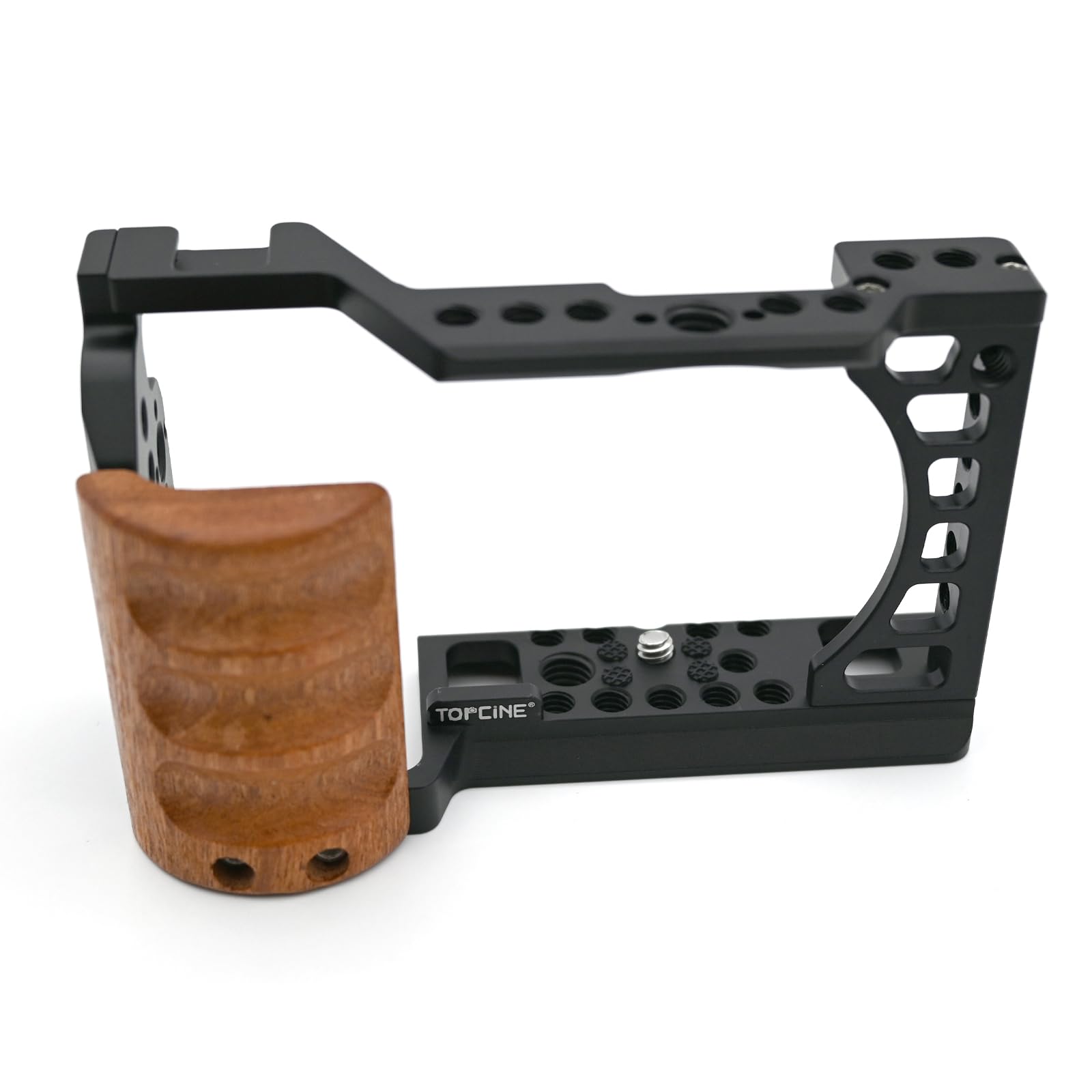 Gabbia per fotocamera con manico in legno, compatibile con la fotocamera Sony Alpha A6400 A6300 A6000 A6100 con fulmini, fori di posizionamento della maniglia, più fori per viti da 1/4" 3/8"