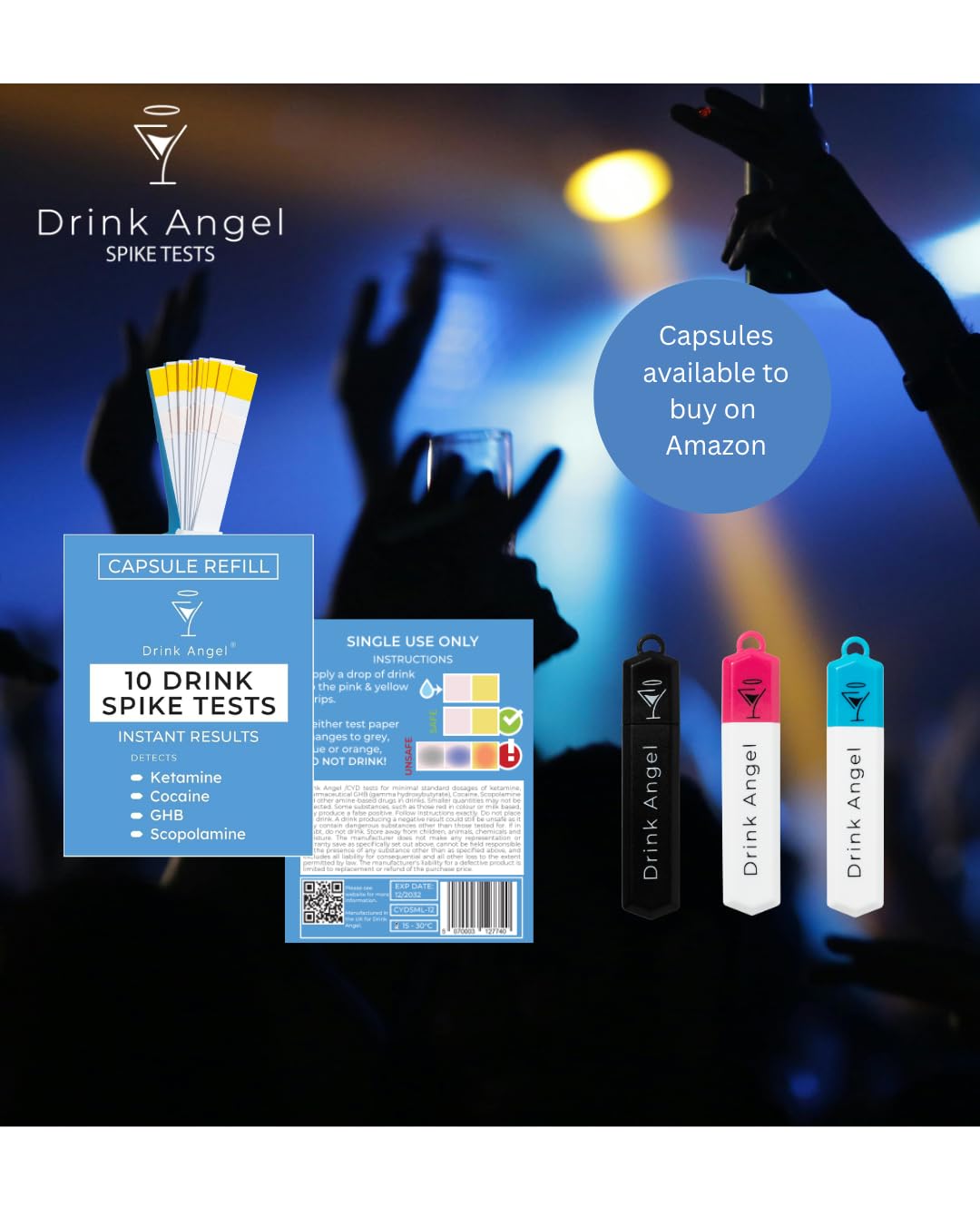 Lot de 10 kits de test de drogues discrets en déplacement pour kétamine et GHB | Tests de drogues testés cliniquement | Tests anti-pointes | Prévention des pics de boisson | Pack de
