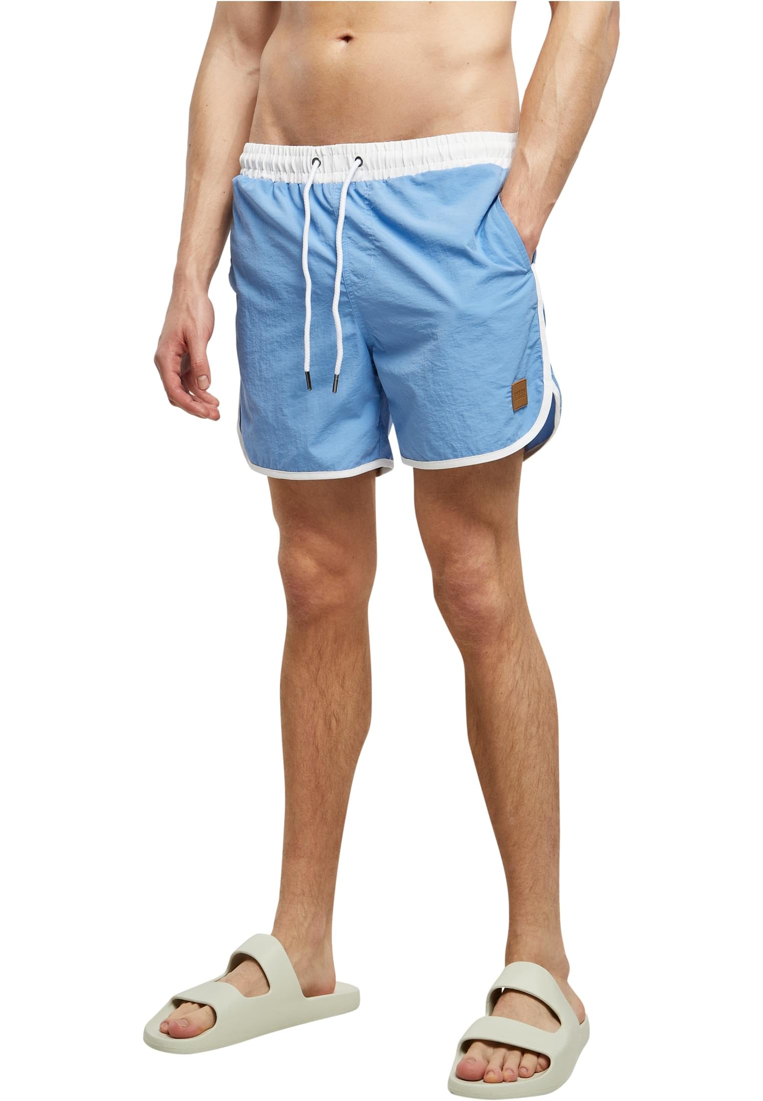 Urban Classics Men's Retro Swim Shorts, White/Horizon Blue, 4XL