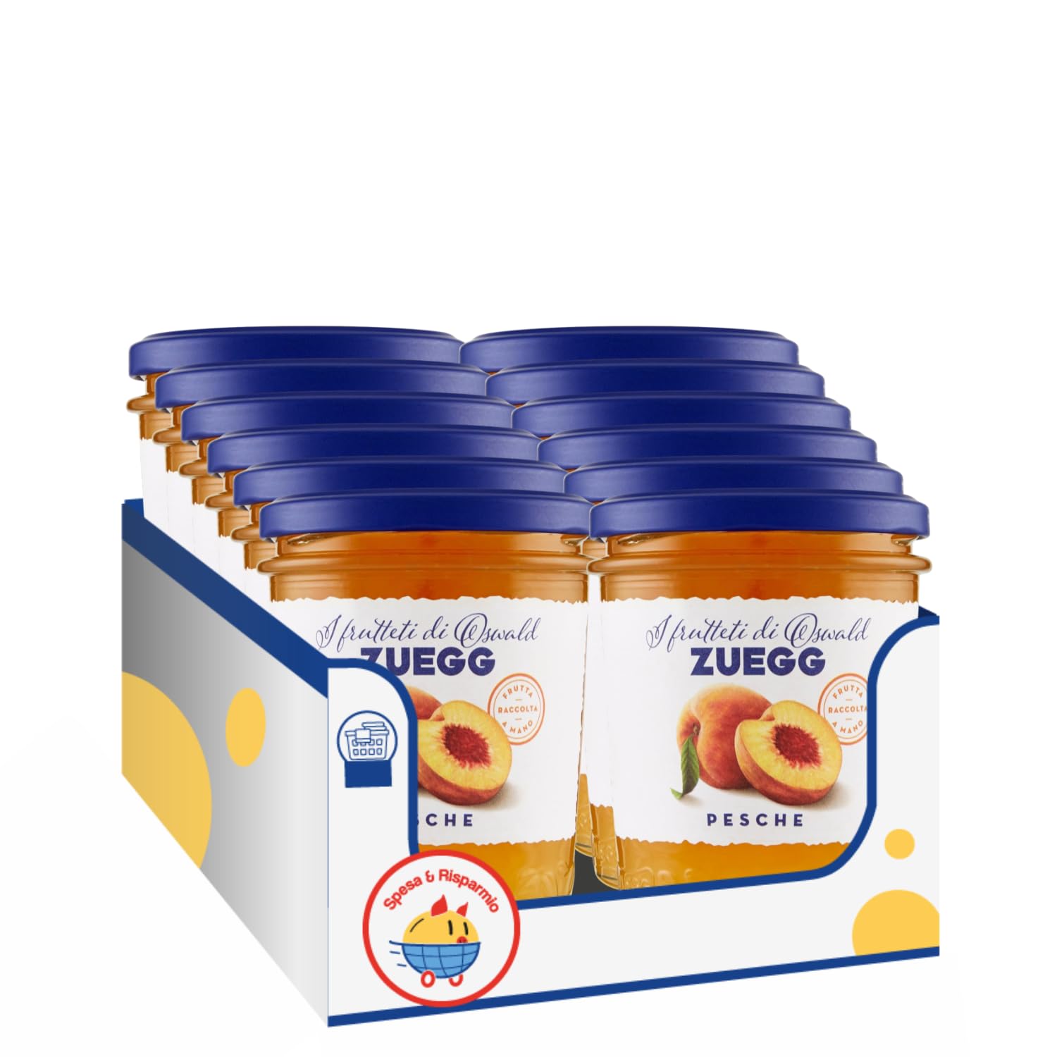 Confettura Extra di Pesche 320 g – Marmellata alla Frutta Dolce e Naturale Ideale per Colazione e Dolci – Variazioni 4/8/12 Pezzi (12 PEZZI)