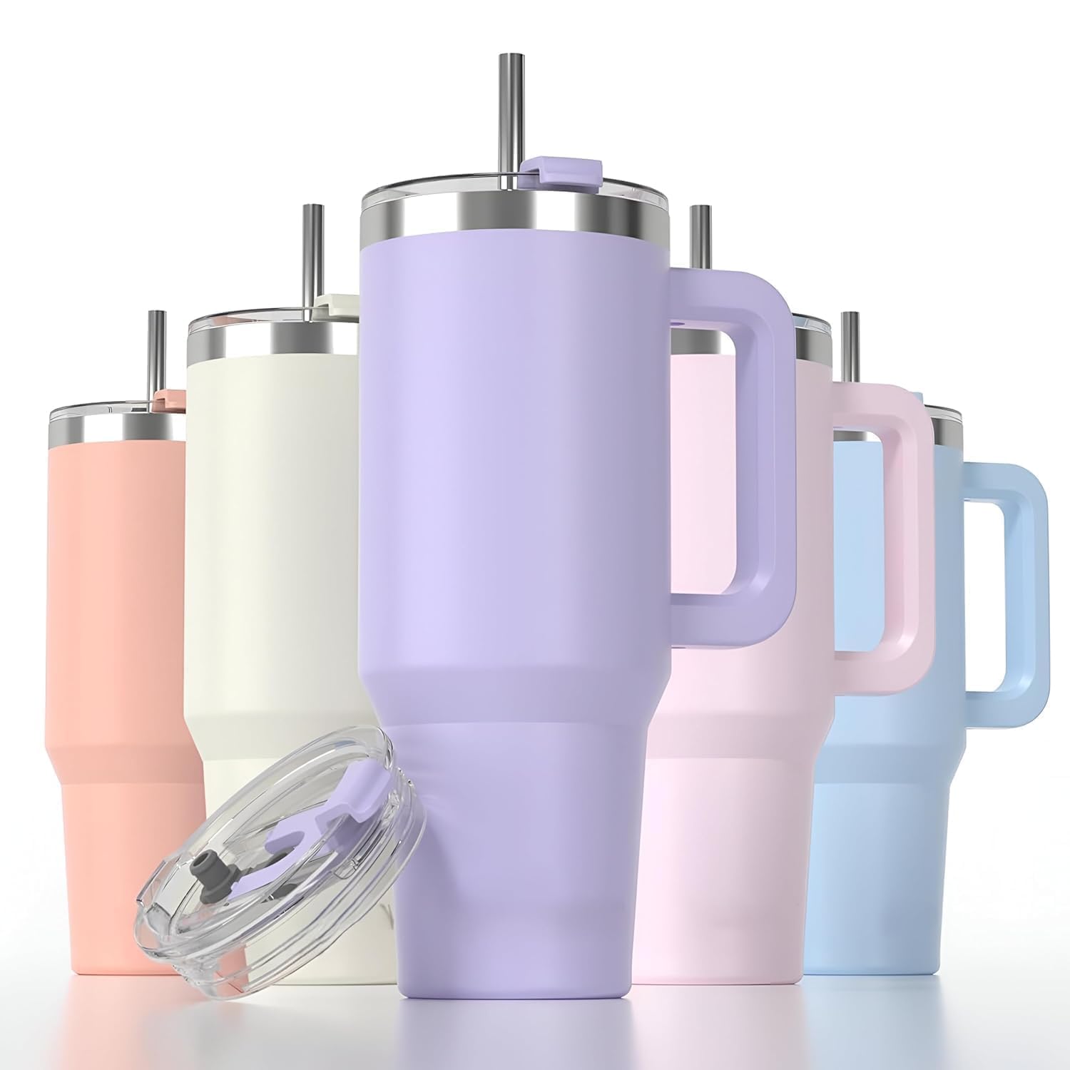 Plastic Non-Insulated Tumbler with Handle & Straw (1200ml) – (Multicolor) Large Capacity Water Cup | Leak-Proof Clear Flip Lid & Reusable Straw | Stylish Travel Mug for Home, Office & Gym-image-47