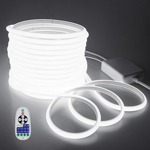 Tira de luces LED COB de 65.6 pies, color blanco frío, CA 110 V  120 V, tira de luz LED COB flexible, tira de luz LED impermeable al aire libre, luz