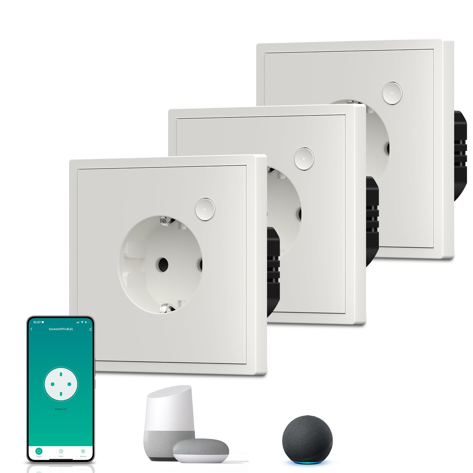 BSEED Enchufe Inteligente con 20W USB y Tipo C,Mate Enchufe Pared Wifi con Medidor Consumo,Control Remoto por APP & Voz,Requiere Cable Neutro,1 Enchufe,Blanco 86mm — view 63