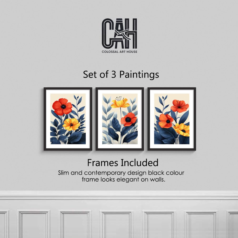COLOSSAL ART HOUSE Set of 3 blue wall decor paintings for living room & wall painting for bedroom wall decor - (10x13 Inch indigo painting for wall, Paintings for home decor) 4
