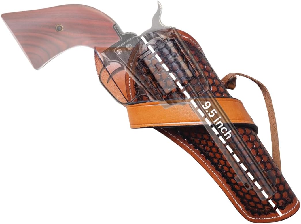 Western Cross Draw Gun Holster – Full Grain Leather Hand Tooled – Fits 4" to 6.5" Revolvers – .22, .38/357, .44/45 Cal – Right Hand Cowboy Fast Draw Holster – Vintage Basket Weave
