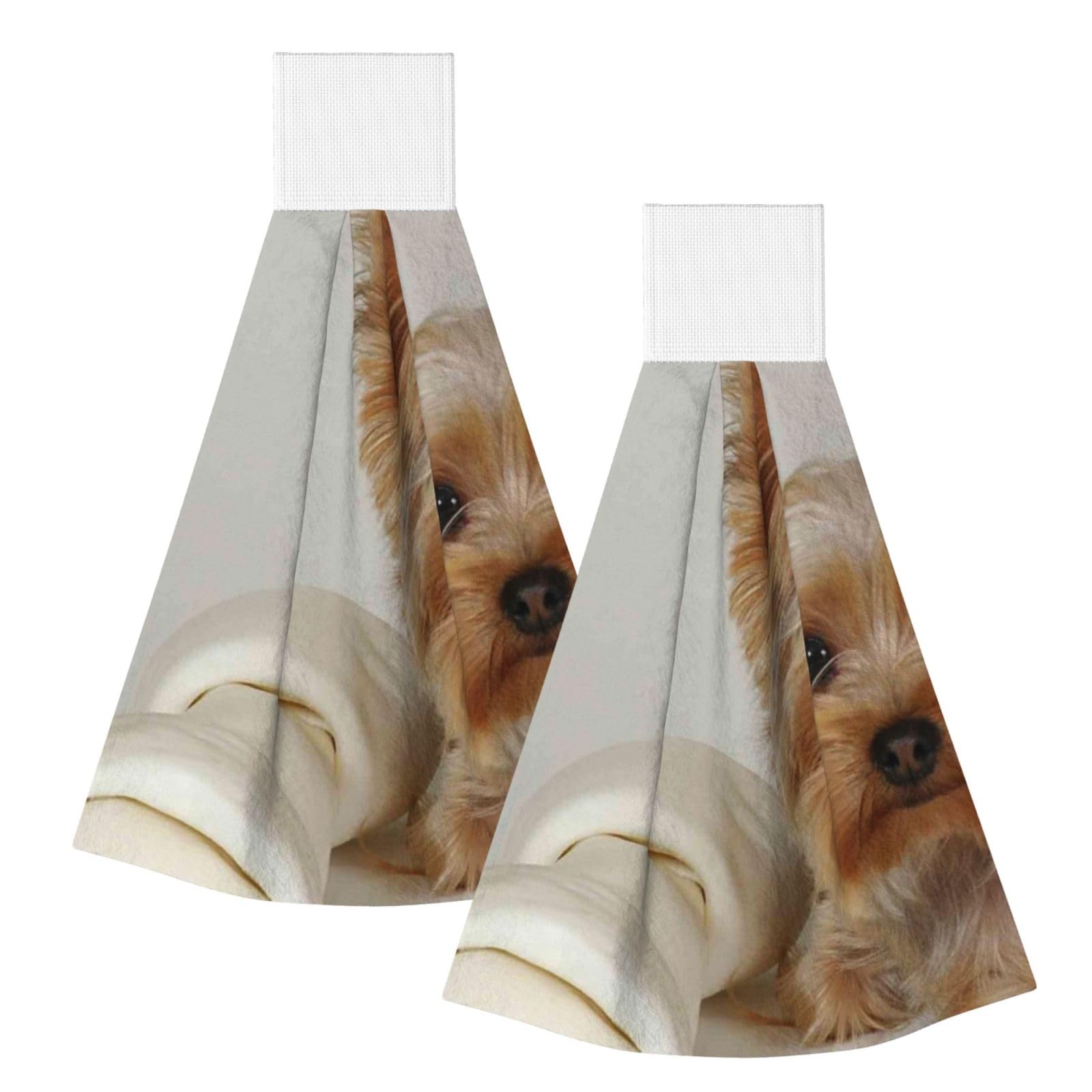 DOPKLNA Yorkshire Terrier, 2 Pcs Hanging Coral Fiber Hand Towels for Bathroom, Absorbent Kitchen Towels