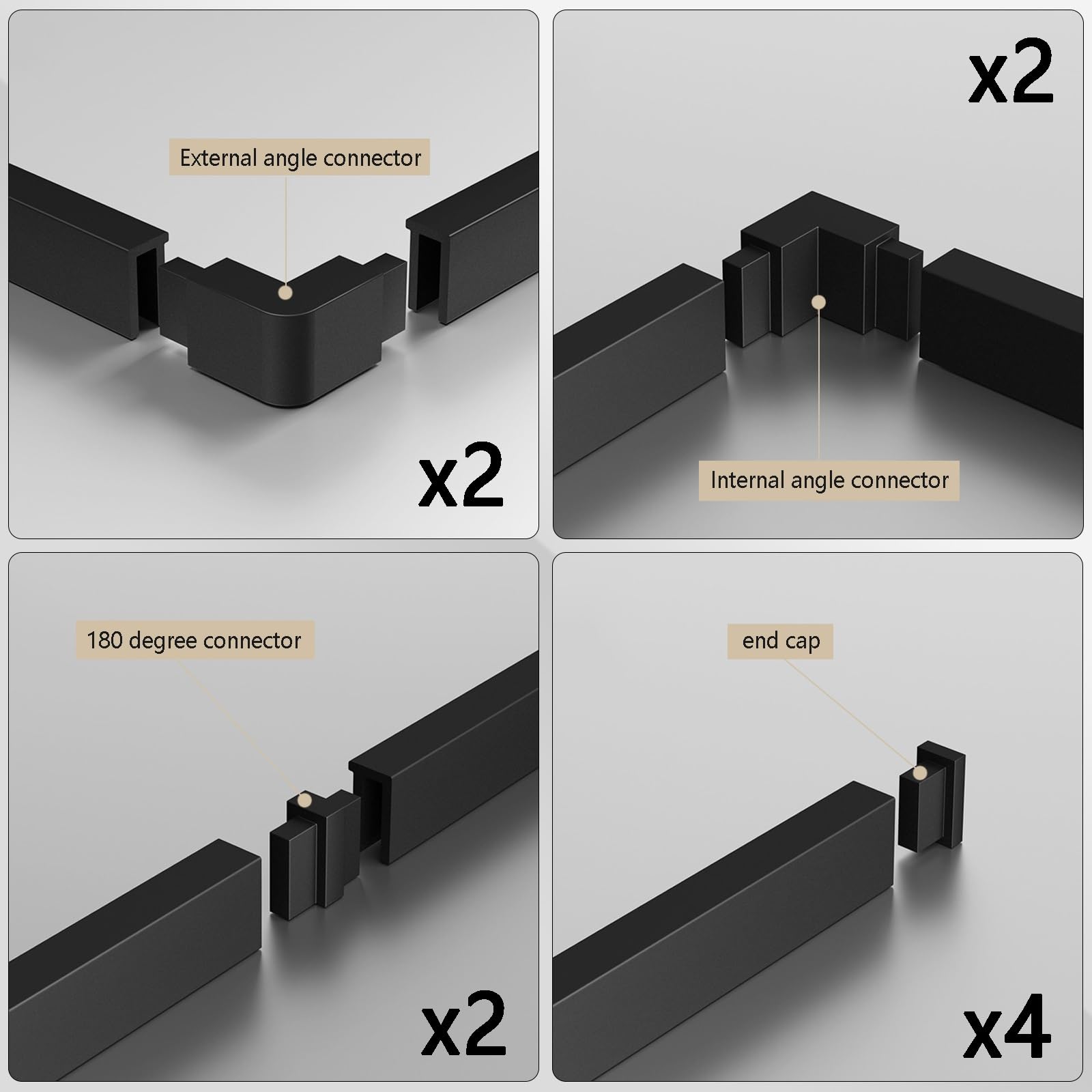 Rodapiés De Aluminio Elegantes, 125cm, Juego De 4, Resistentes Al Desgaste Y A La Luz, Molduras De Suelo Modernas Para Oficina Y Hogar, Decorativos Y Duraderos(Grau)