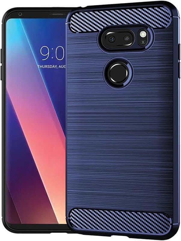 Image of NPRC Hybrid Ultra Slim Protective Case TPU Non-Slip Carbon Fiber Texture Shockproof Case Cover for Lg V30 - Blue