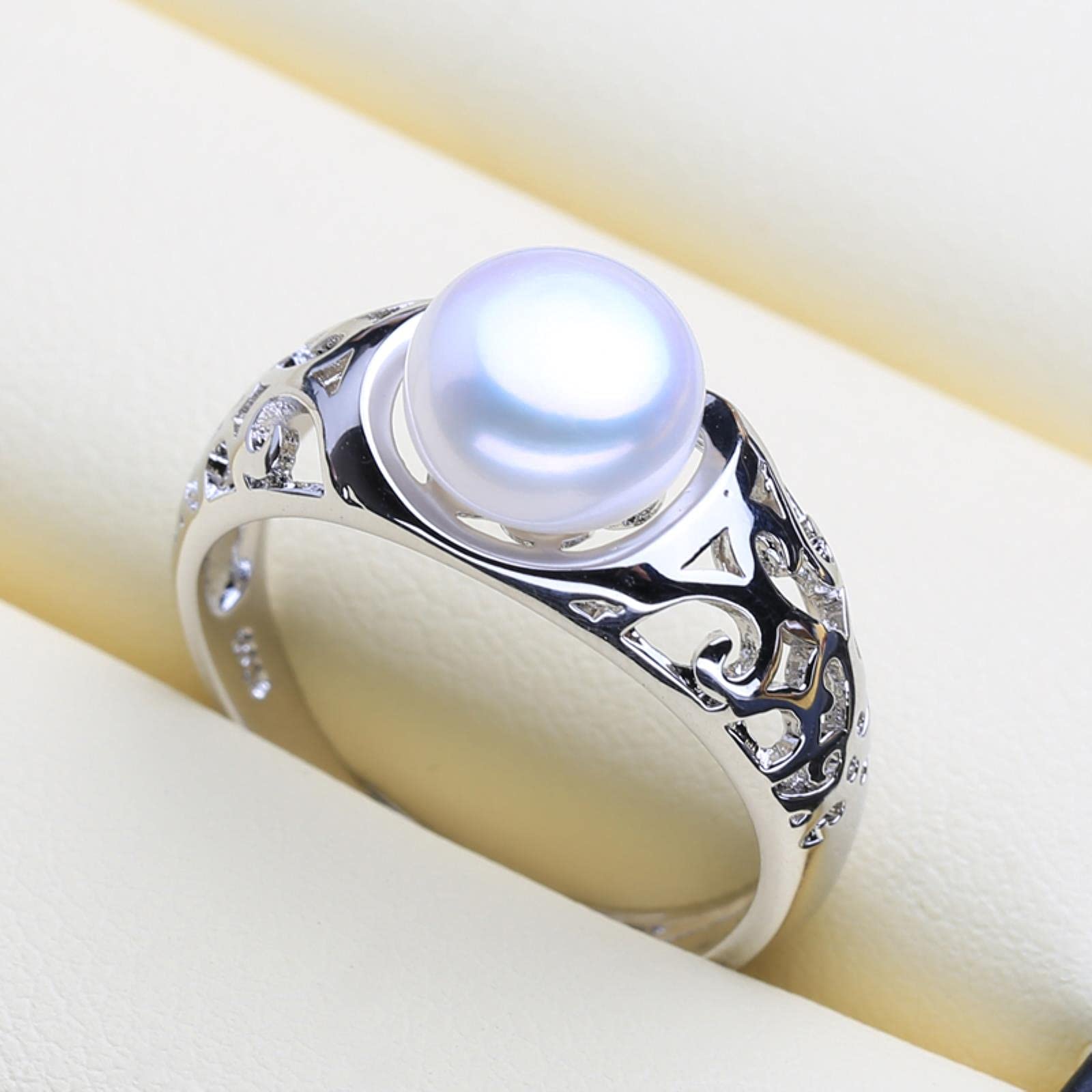 LOKILOKI Conjunto De Plata De Ley 925, Conjuntos De Joyas De Perlas De Agua Dulce para Mujer, Pendientes De Jaula, Conjunto De Collar, Anillo De Ajuste Vintage Hueco