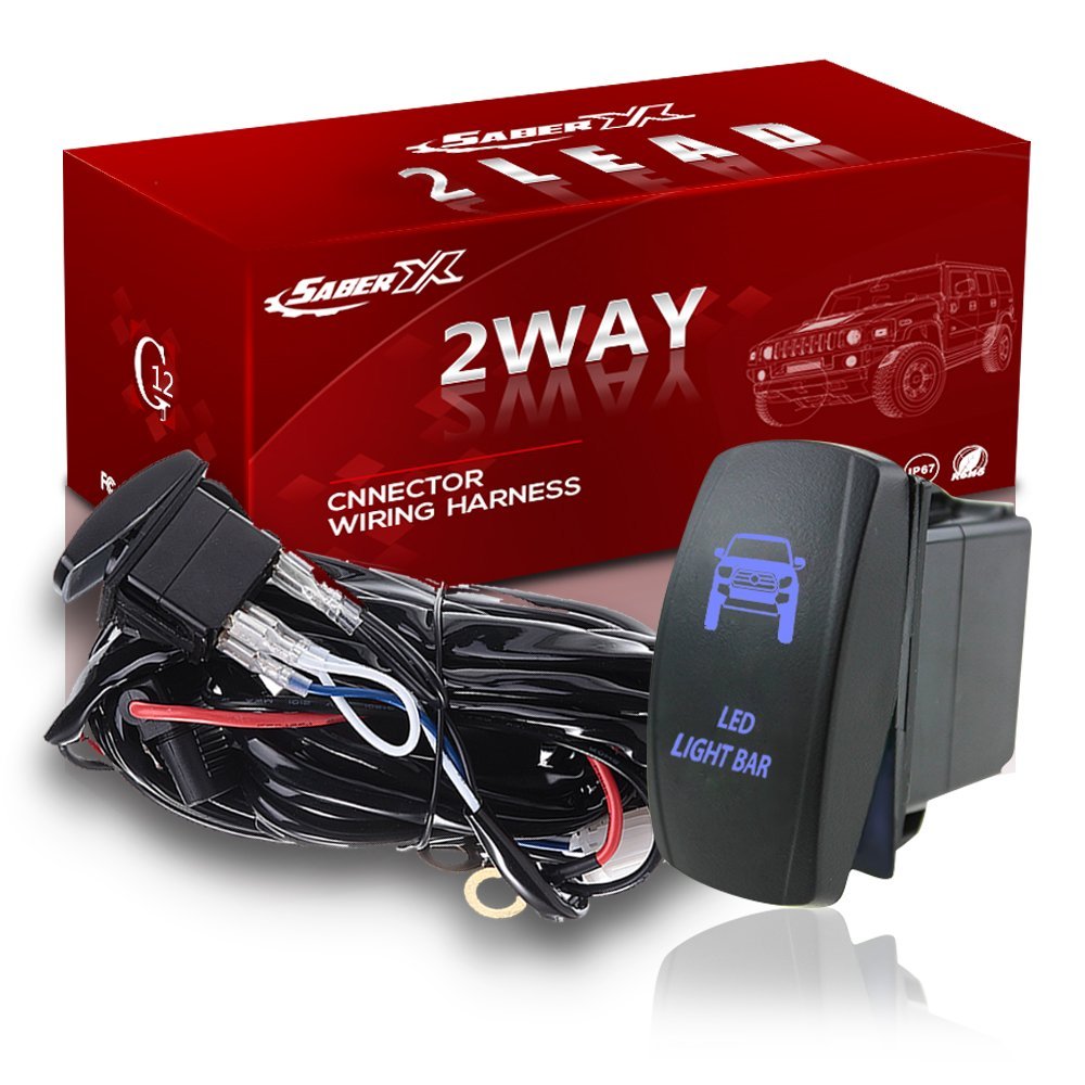 SABER X 2 Lead Yukon LED Light Bar Wiring Harness Kit 12 AWG, SPDT 40A 12V Fuse Relay On-off Laser Rocker Switch (12FT) Fit Am Aprilia Arctic Cat Wildcat Can Boat Offroad Driving Fog Lights