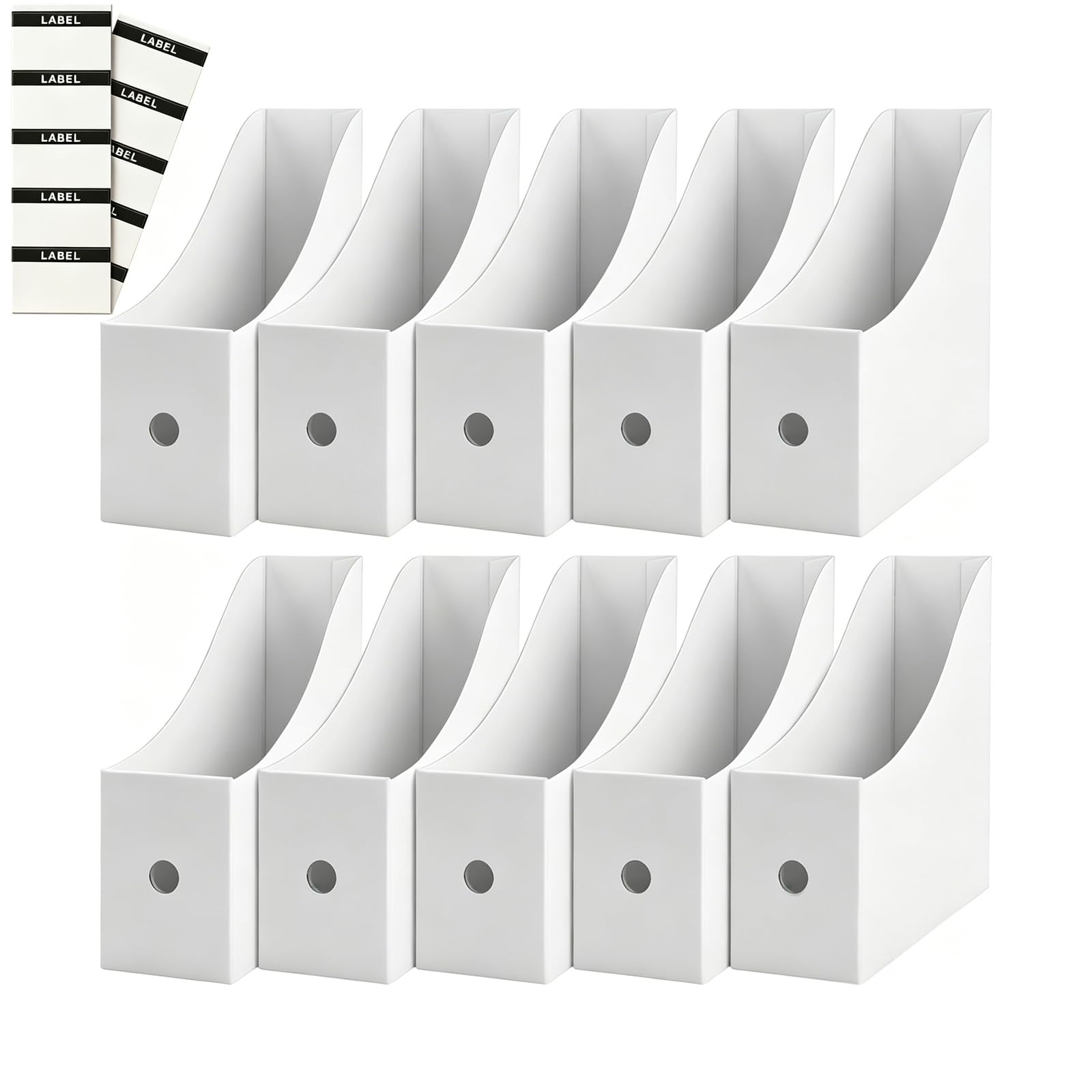 BlackQuill 10pcs Magazine File Holder, Cardboard Magazine Holder with Labels, White Cardboard Magazine Rack, A4 File Holder Organiser, for Storing Books Office Supplies, Reusable (White)