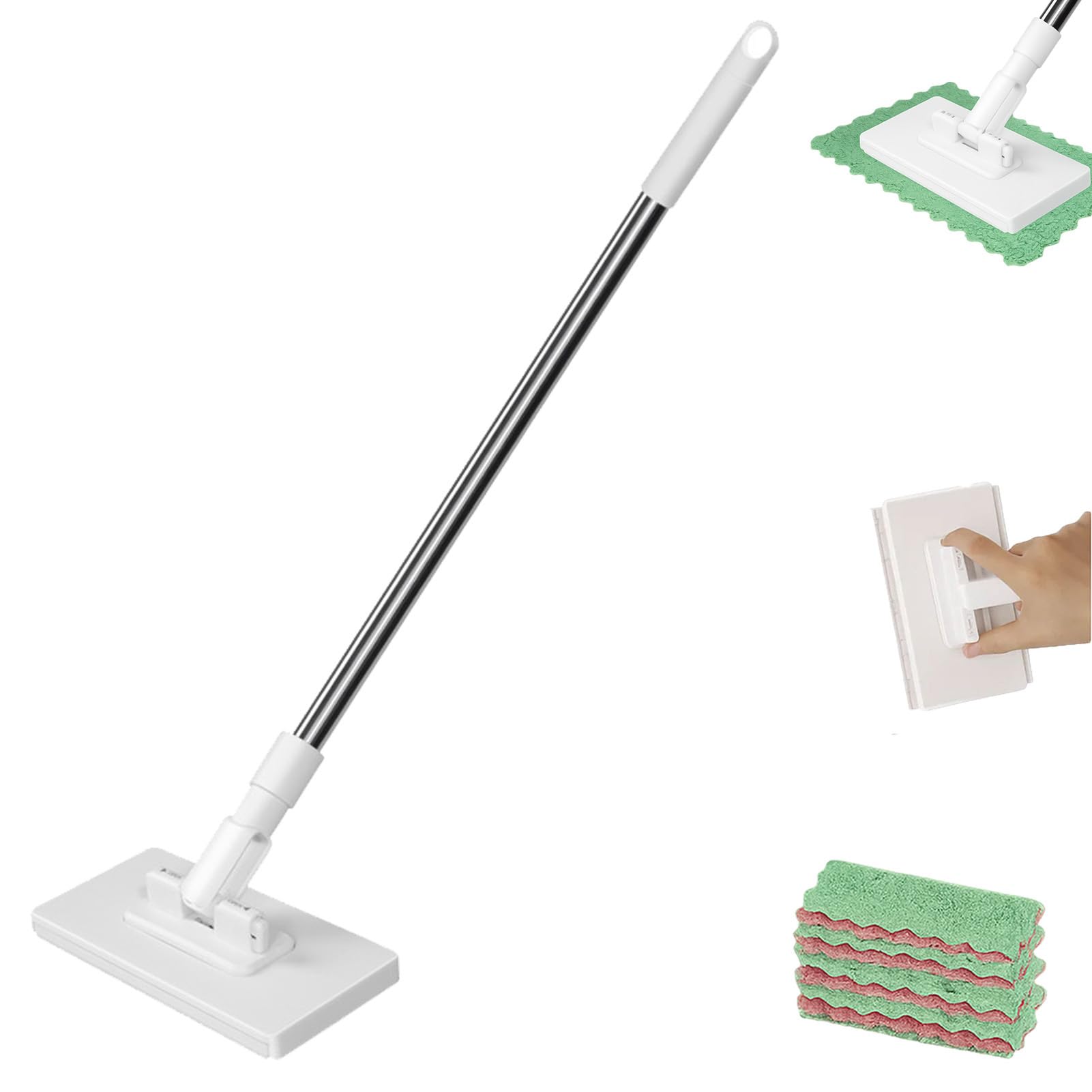Convenient Cloth Changing Mini Mop - Lazy Mop Clip On with 4 Cloths, Wet & Dry Use (1 Set)