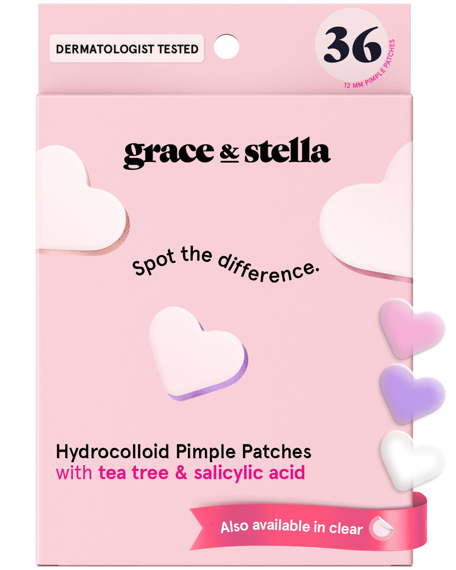 grace & stella Pimple Patches For Face (Heart, 36 Count) - Hydrocolloid Acne Patches for Face - Vegan, Cruelty-Free Zit Patches for Face, Blemish Patches, Pimple Stickers, Zit Stickers, Acne Stickers