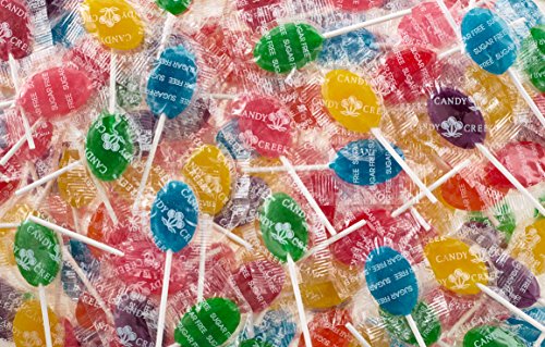 Oval Sugar Free Fruit Lollipops by Candy Creek, Bulk 4 lb. Carton, Strawberry, Watermelon, Concord Grape, Blueberry Blast, Lemonaid, Tangerine, Red Raspberry, and Sour Apple