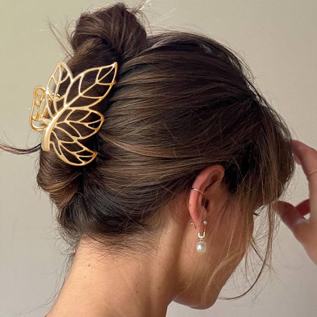 CAKURE Leaf Hair Claw Clips Gold Metal Hair Clips Medium Nonslip Hair Claws Leaves Hair Accessories for Women (Pack of 2) (a-gold&silver) - Image 5