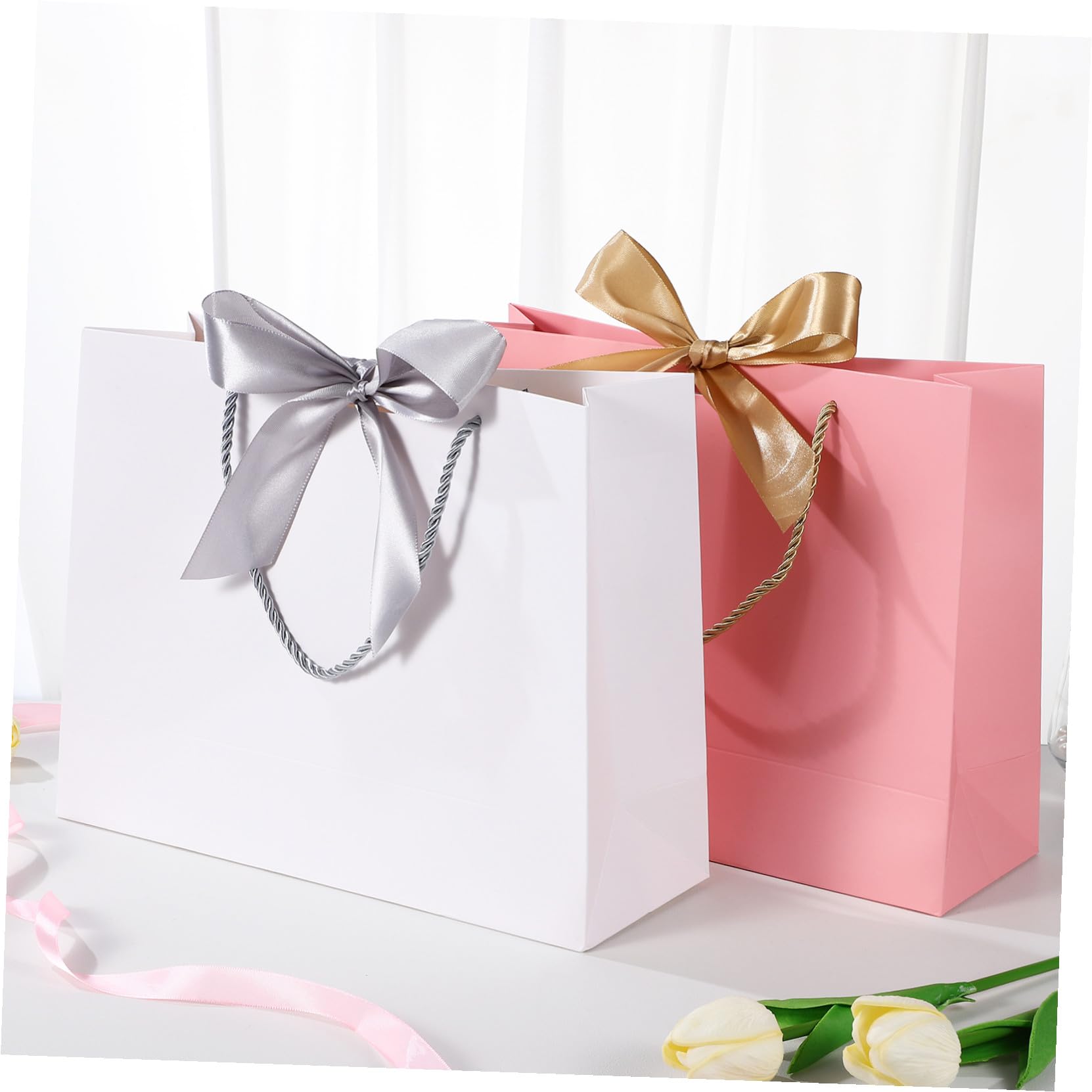 LALADEFIEE 10 Stück Teiliges Geschenktüten mit Henkel Papiertragetaschen mit Schleifenverzierung Robuste Papiertüten für Partys Hochzeiten Geburtstagsfeiern und Geschenkverpackung
