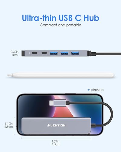 Miniatura 9 de LENTION Hub USB C, adaptador USB C a USB 6 en 1, adaptador multipuerto USB C con HDMI 4K, puerto de datos USB C, USB 3.0, compatible con MacBook
