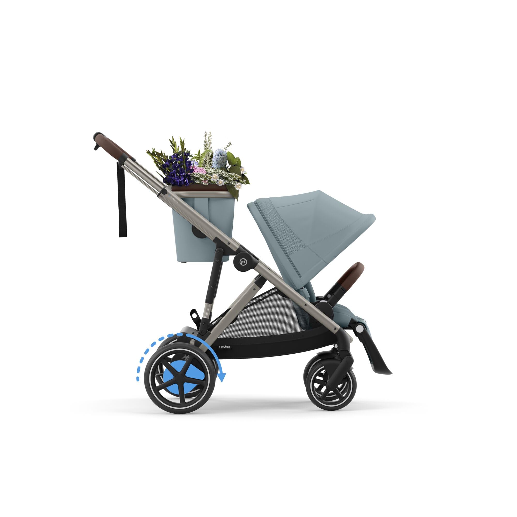 CYBEX Poussette Gold e-GAZELLE S, de la naissance à environ 4 ans, max. 22 kg (mode simple) / 2x 22 kg (mode duo), système tout-en-1 avec propulsion électrique et 20+ configurations, Bleu orageux