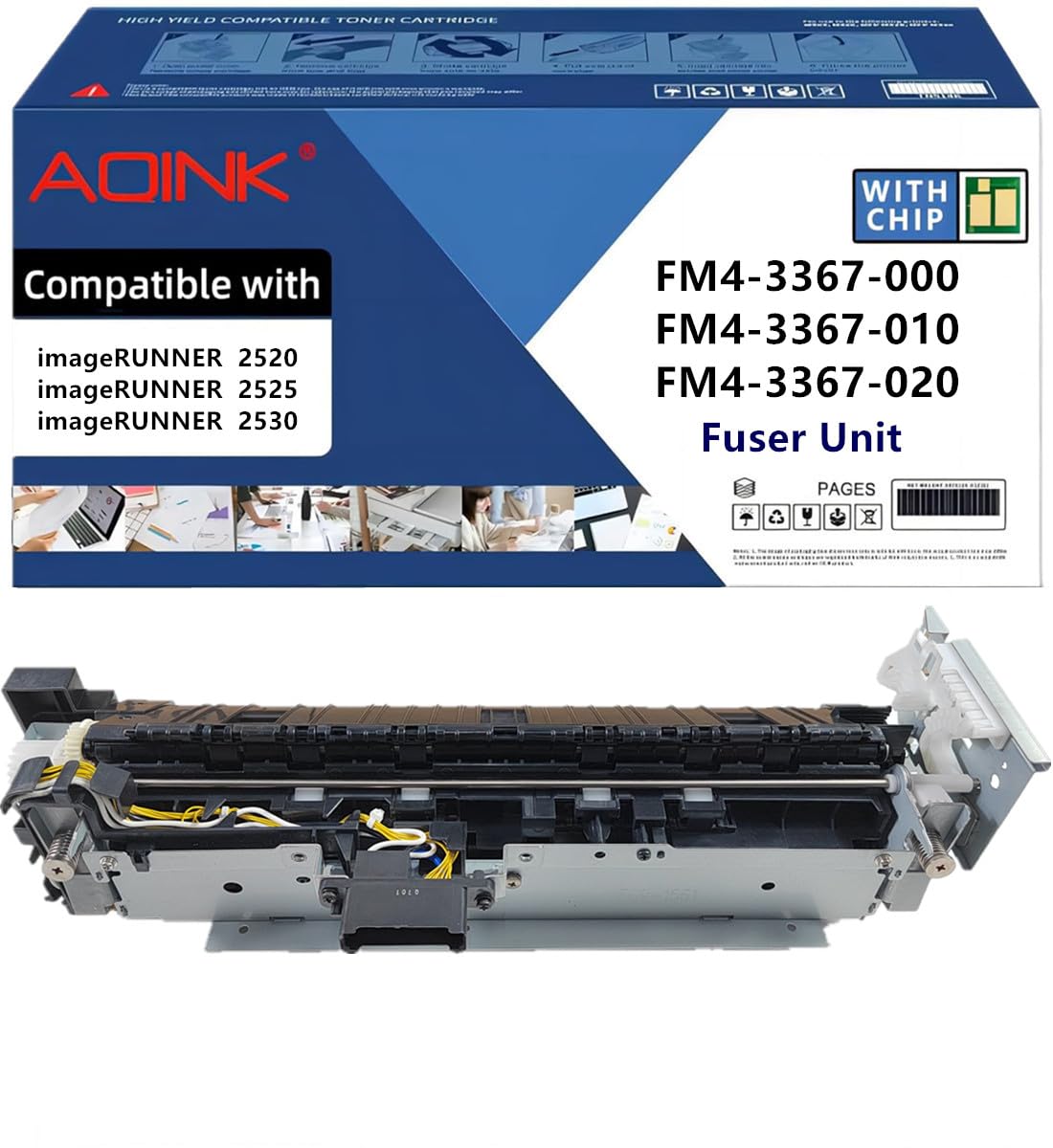 AQINK FM4-3367-000 FM4-3367-010 FM4-3367-020 Fuser Unit Replacement for Canon FM4-3367-000 FM4-3367-010 FM4-3367-020 Fuser Unit Compatible with Canon imageRUNNER 2520 2525 2530 Printers (1-Pack,110V)