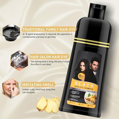 Foto von 500 ml Ingwer Schwarzes Haar Shampoo, 2-in-1-Halbdauer Haarfarbe Färbendes Shampoo, 5 Minuten Finish in Den Letzten 30 Tagen