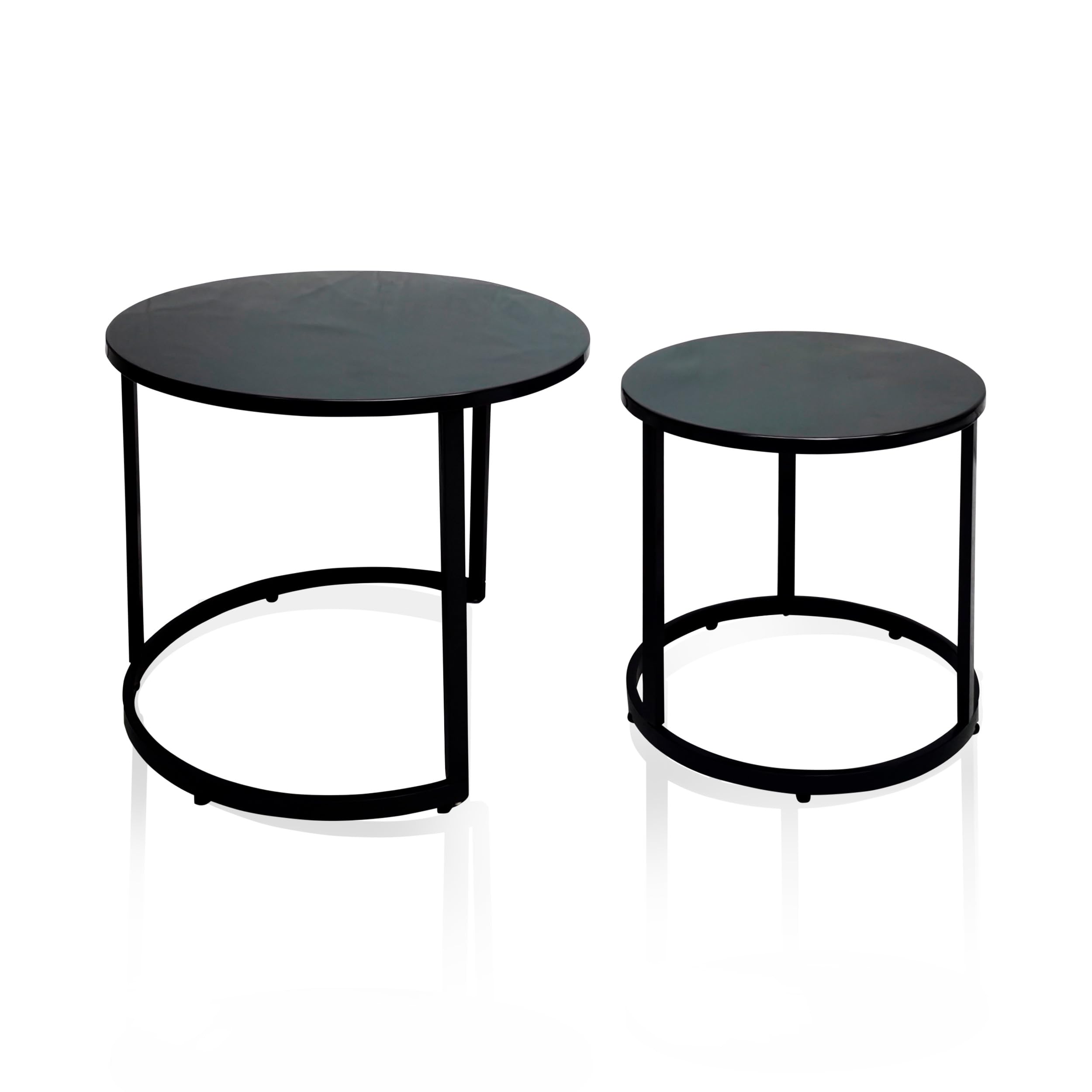 KHG Garten-Beistelltisch 2-teilig in anthrazit aus Stahl, für Wohnraum | runder Couchtisch ineinander stellbar, 5 kg belastbar, wetterfest UV-beständig, 60x52x60 cm, stabil und pflegeleicht